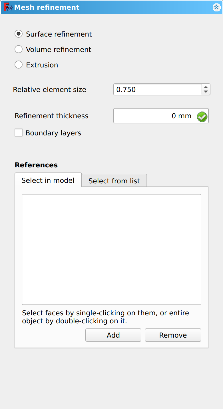 CfdOF Dialog Mesh Refinement Surface