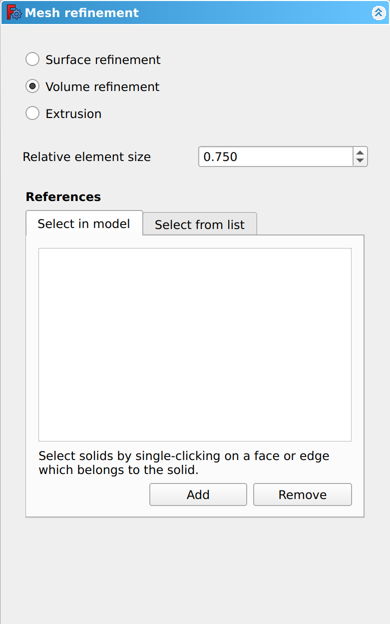 CfdOF Mesh Refinement Volume Dialog Panel