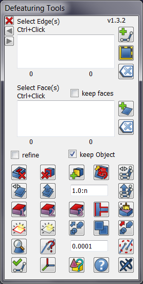 Defeaturing tools dialog