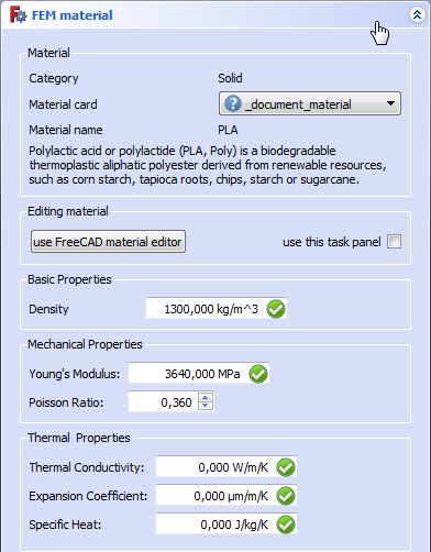 The polished FEM material dialog