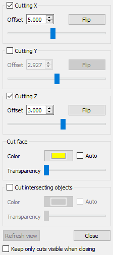 The Section Cut dialog.