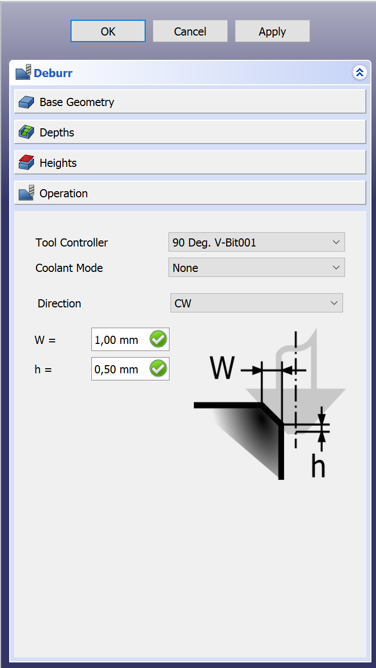 Deburring interface with the options