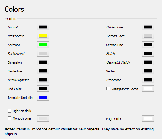 Colors preferences