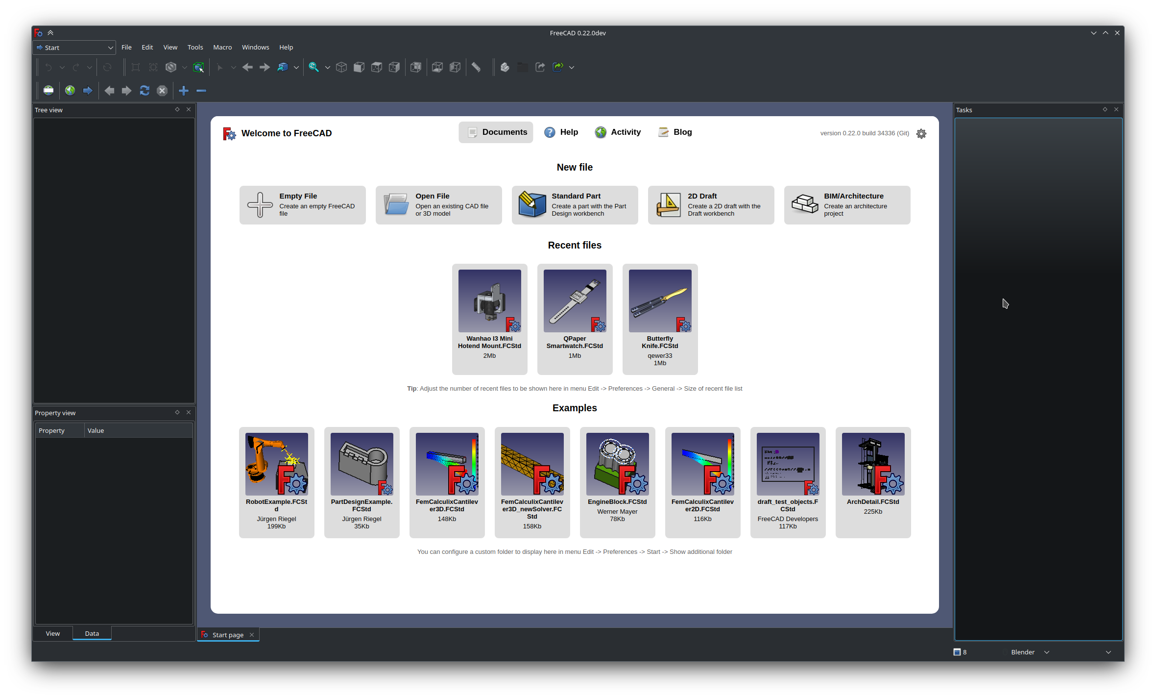 Start workbench, Documents tab