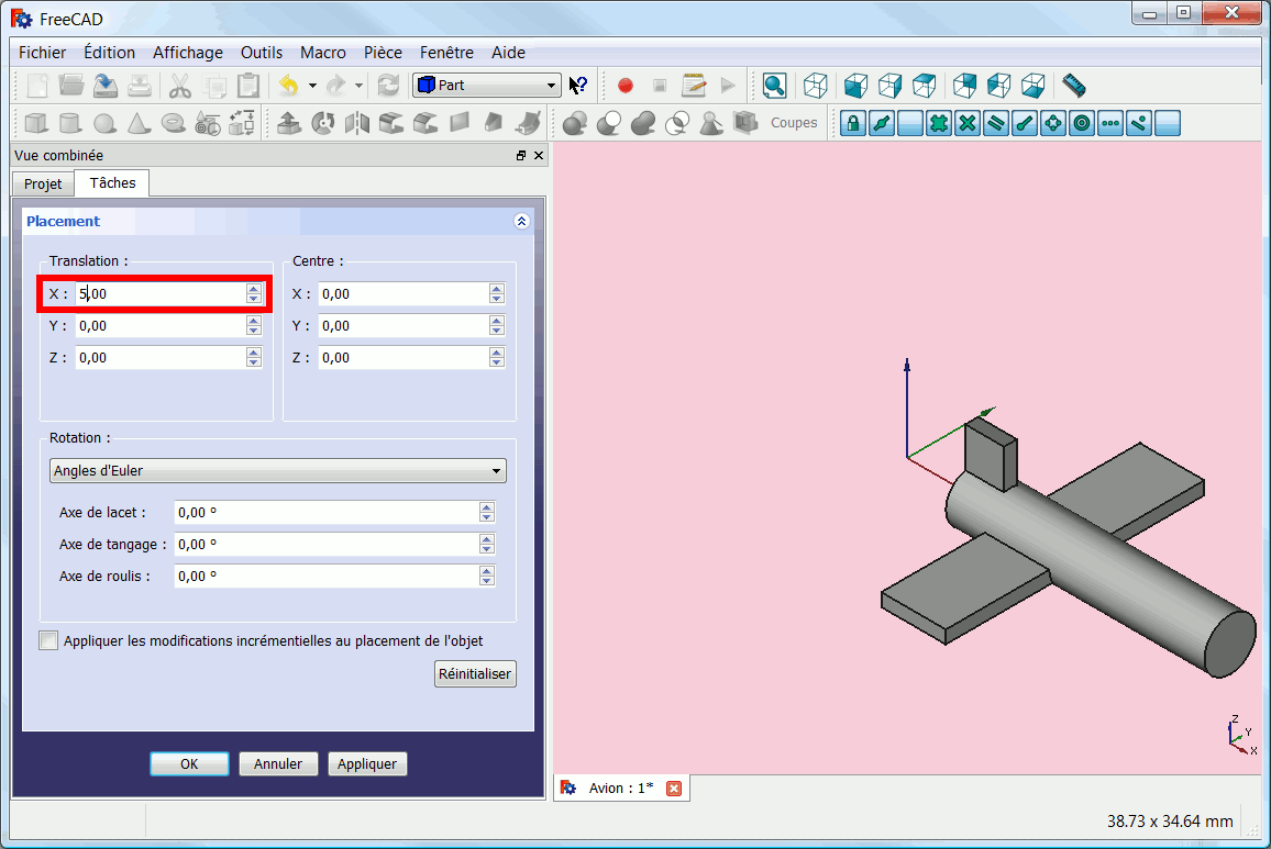 Translation in X direction (Click to enlarge)