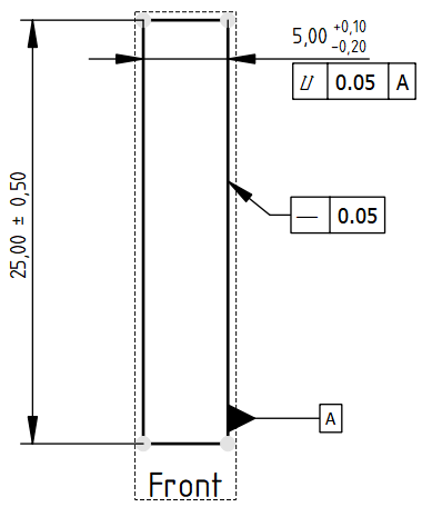 Example of a toleranced rod. (The run-out already defines the straightness, it is only there as example.)