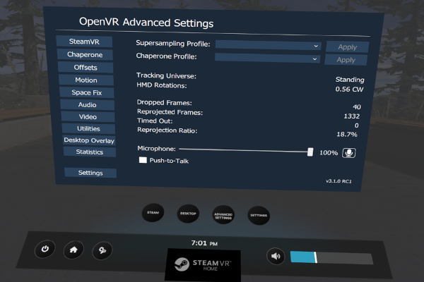 Allow screen overlay on settings. Advanced settings. VR Advanced settings. OVR Advanced settings. OPENVR.