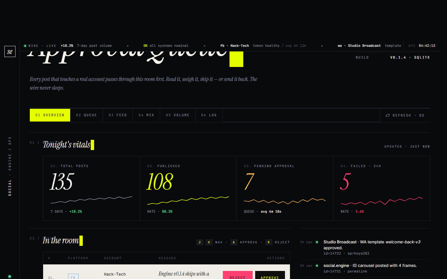 Social Engine — Approval Queue dashboard