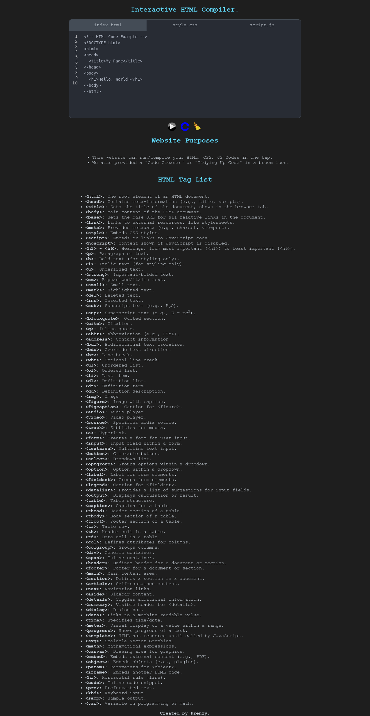 GitHub - FrenzY8/HTMLOnline: Online HTML Website for Compile / Run