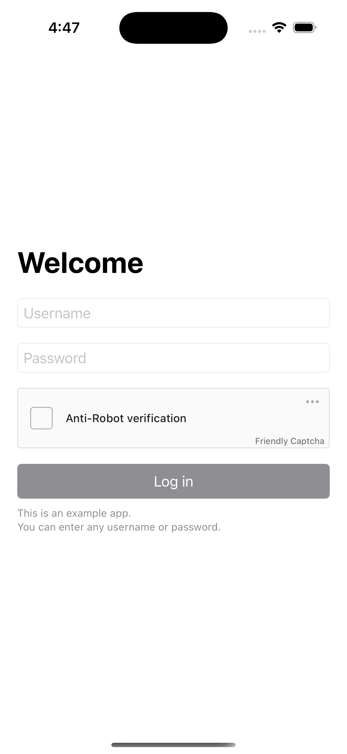 An example disabled login page with Friendly Captcha