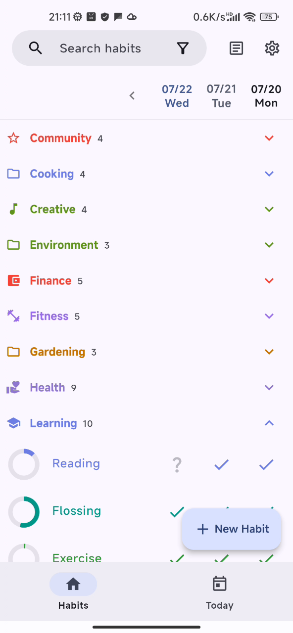 Collapsible habit group on home page