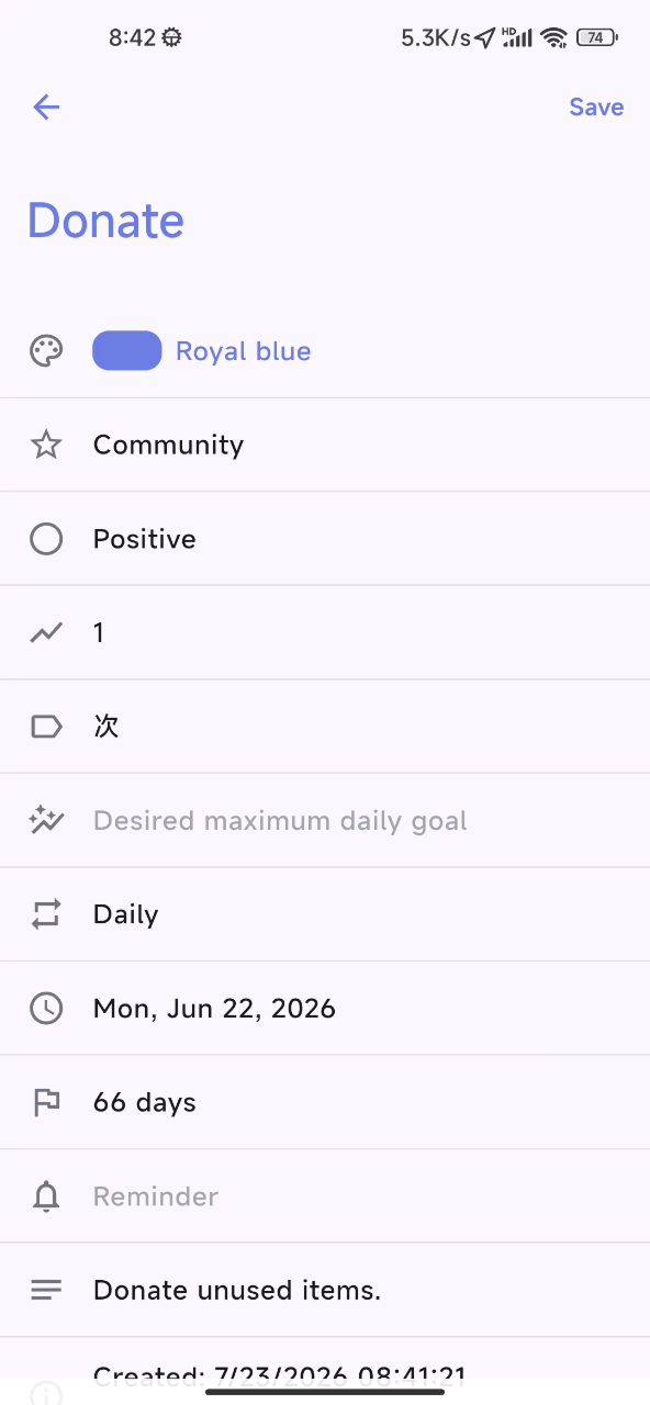 Habit edit screen