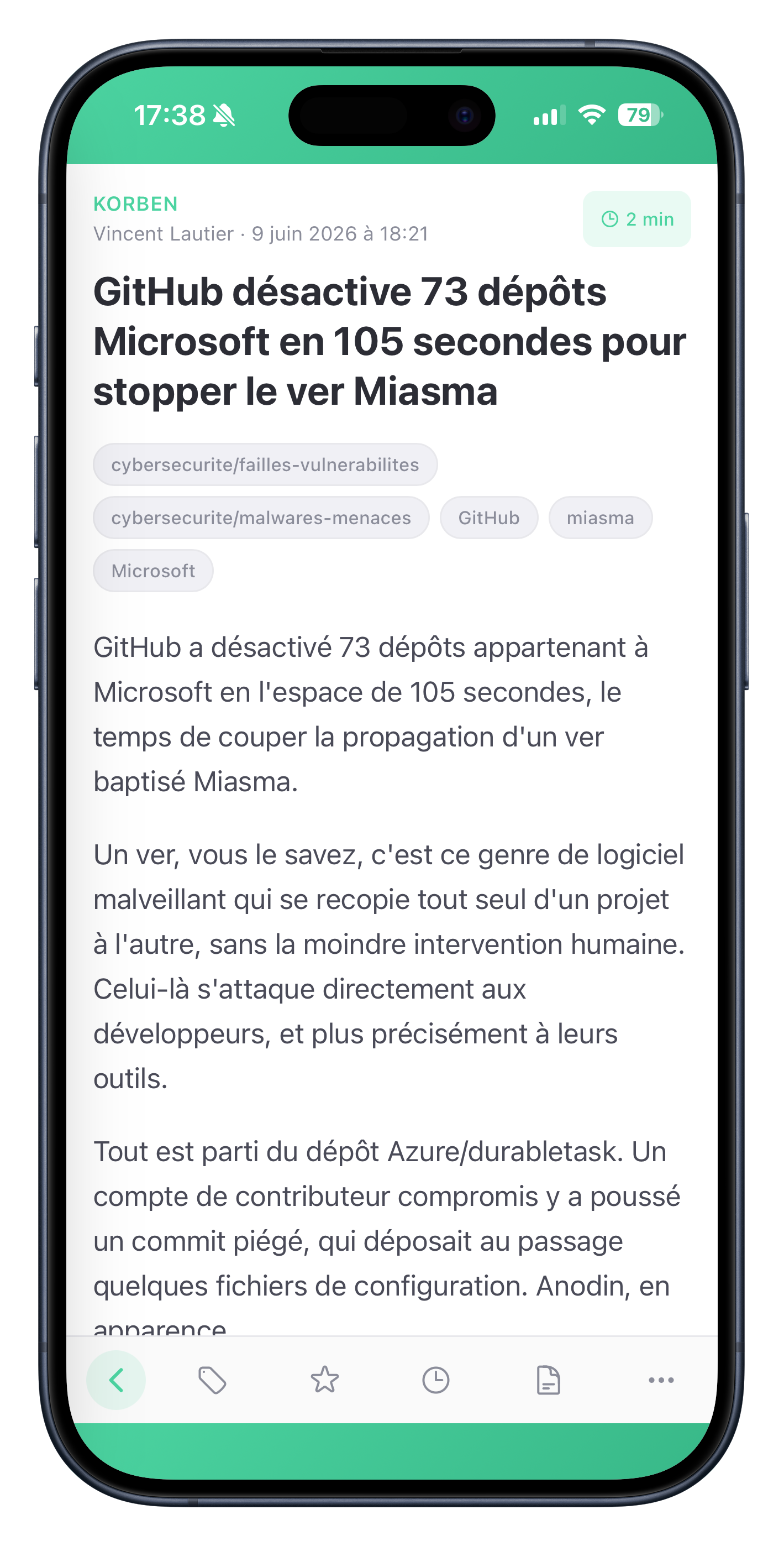 FriRSS as a PWA on a phone