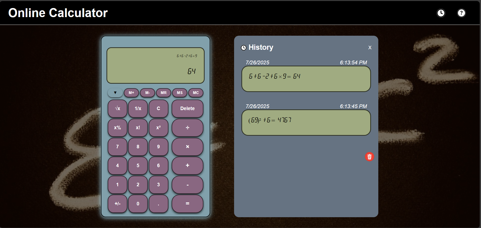 online calculator project screenshot