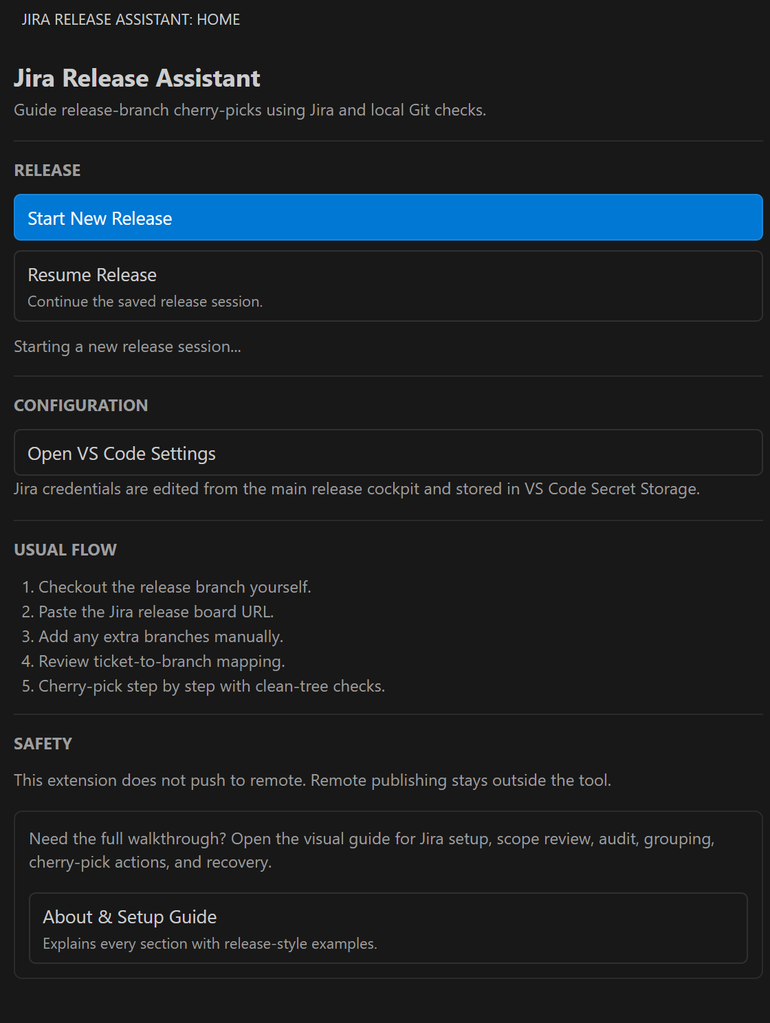 Jira Release Assistant home