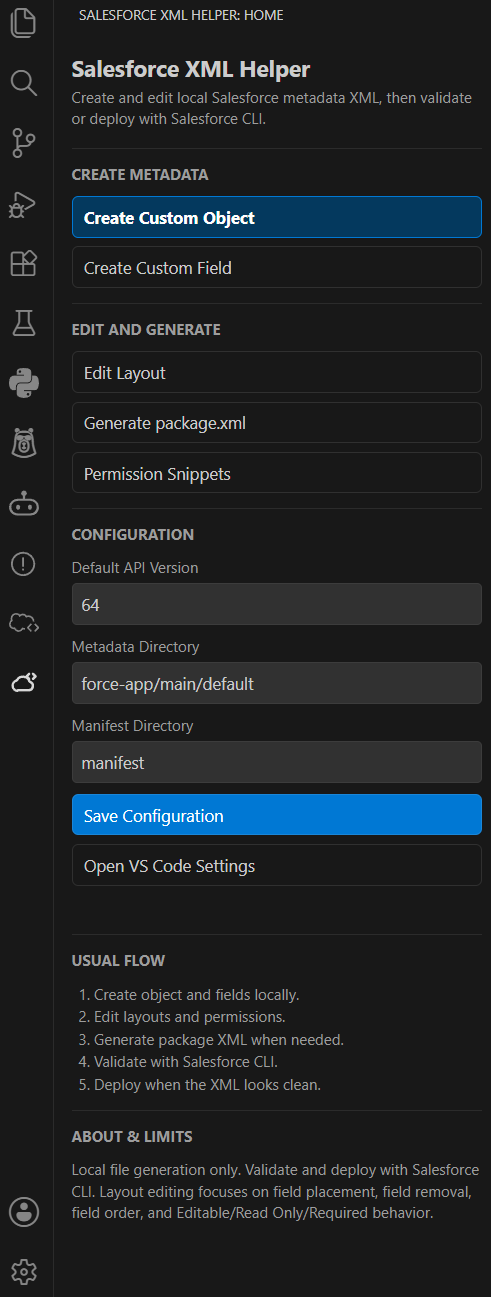 Salesforce XML Helper dashboard
