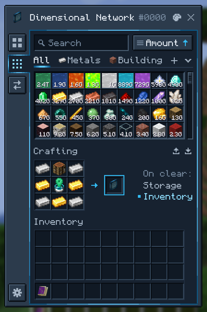 The crafting terminal holding energy, fluids, chemicals, mana, source and items