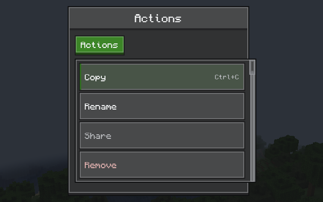A menu opened from a button