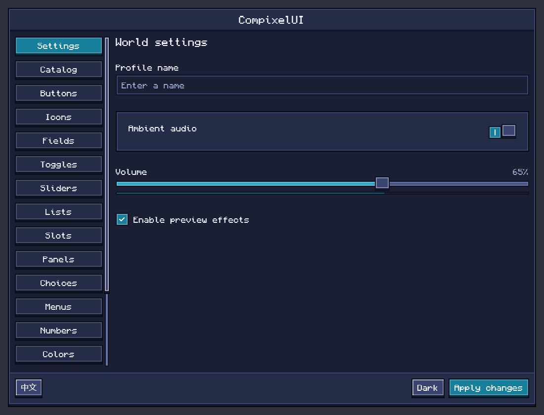 CompixelUI controls in the Twilight theme