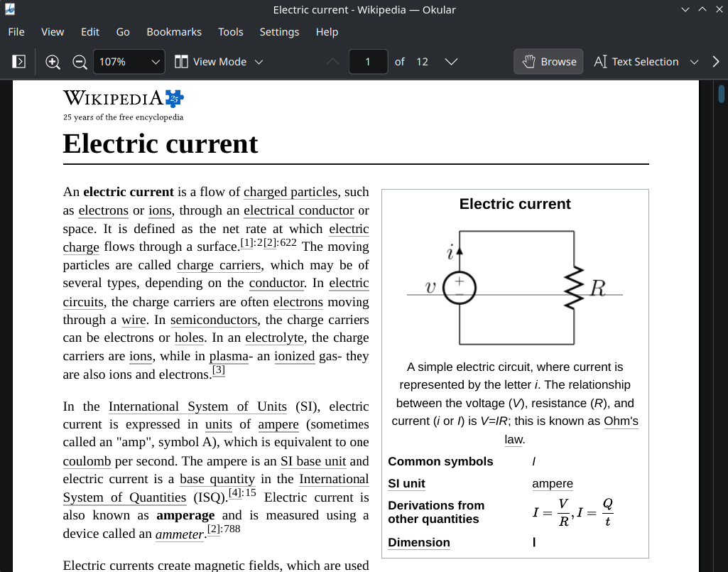 The Electric current Wikipedia article, opened as PDF