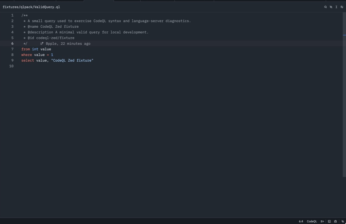 CodeQL query editing in Zed