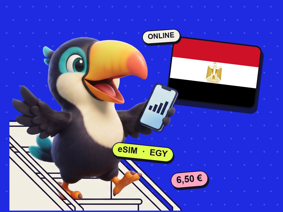 Touki, la mascotte Toukan, connecté en Égypte