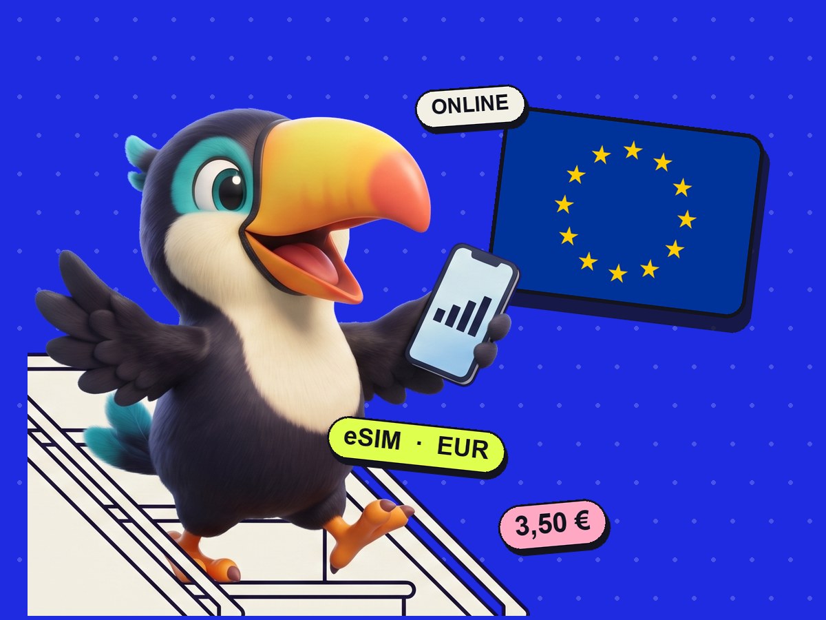Touki, la mascotte Toukan, connecté en Europe