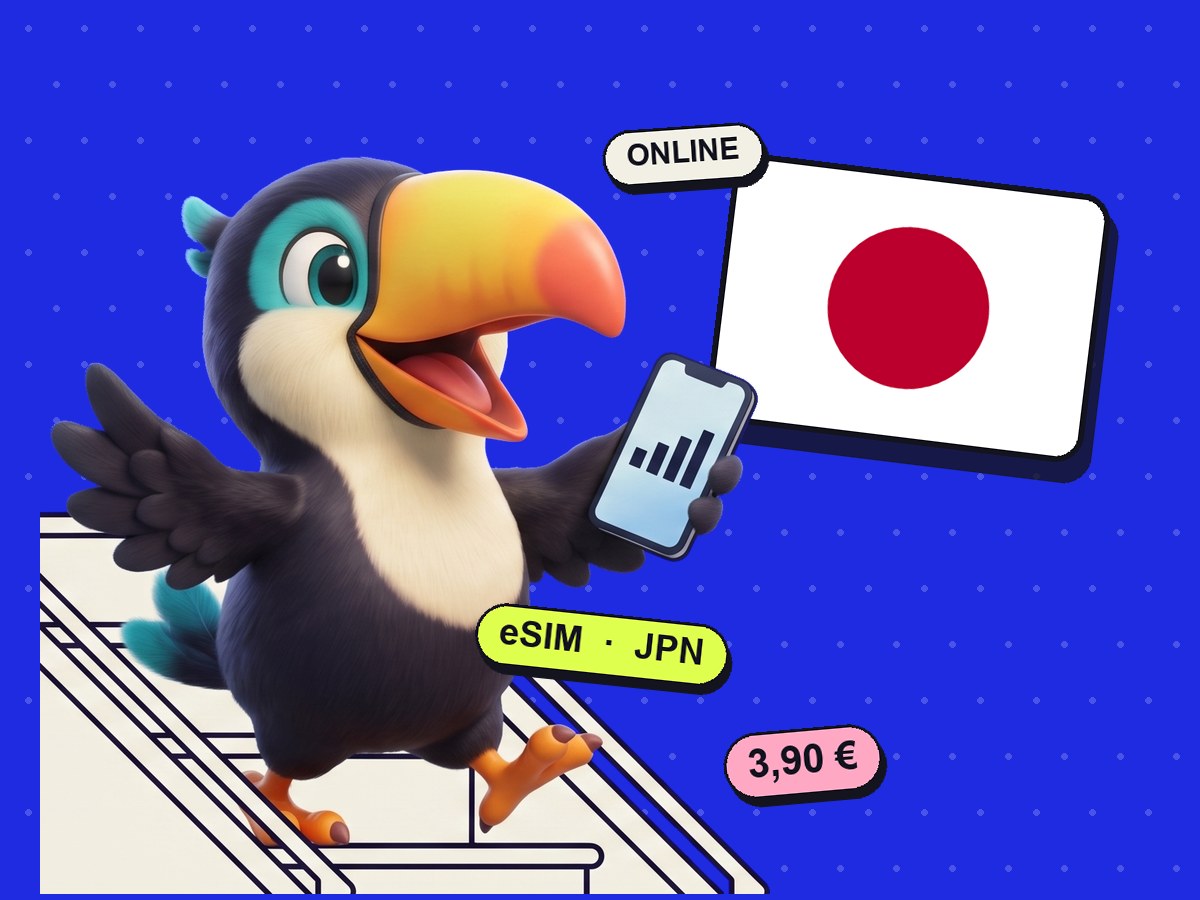 Touki, la mascotte Toukan, connecté au Japon