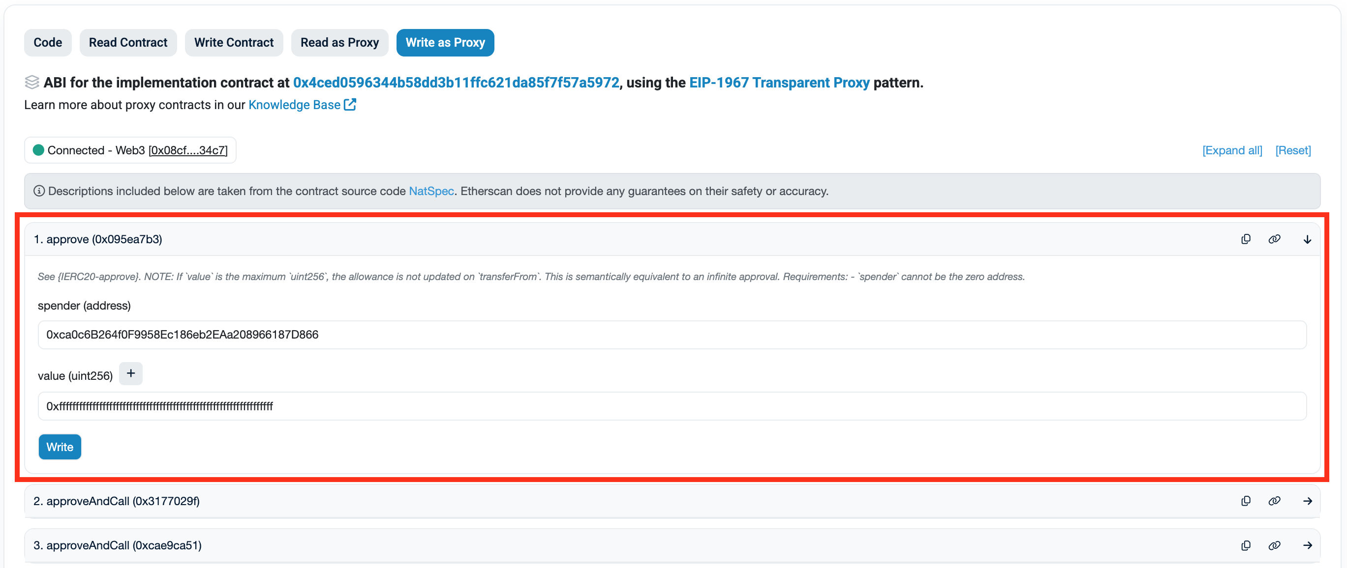 Mainnet Etherscan Approval UI