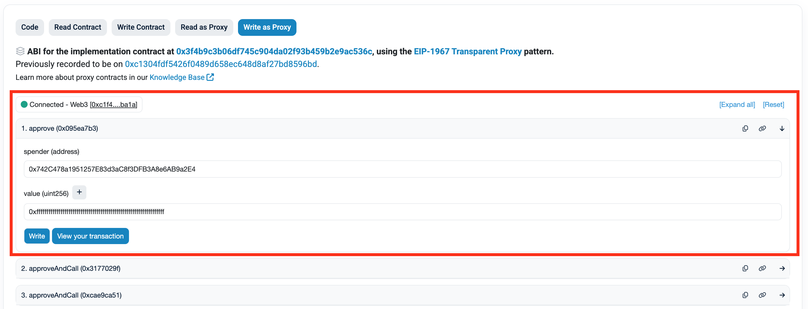 Testnet Etherscan Approval UI