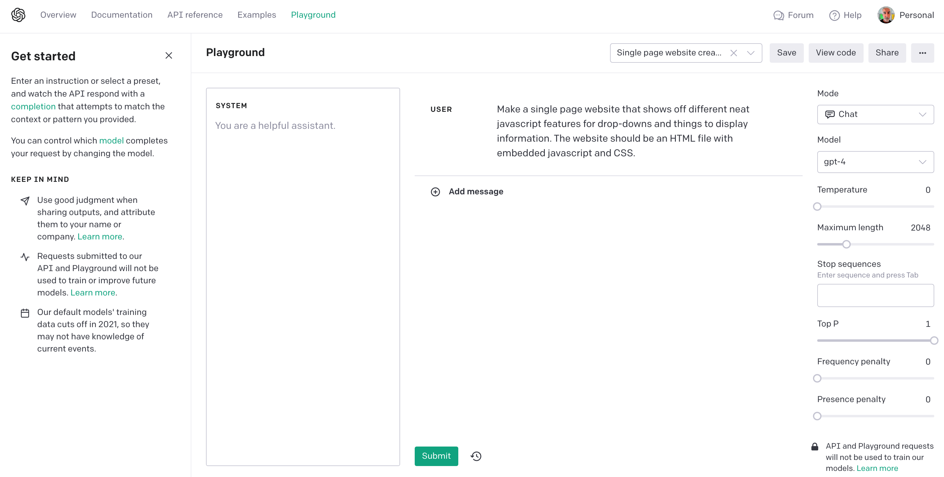 OpenAI Playground