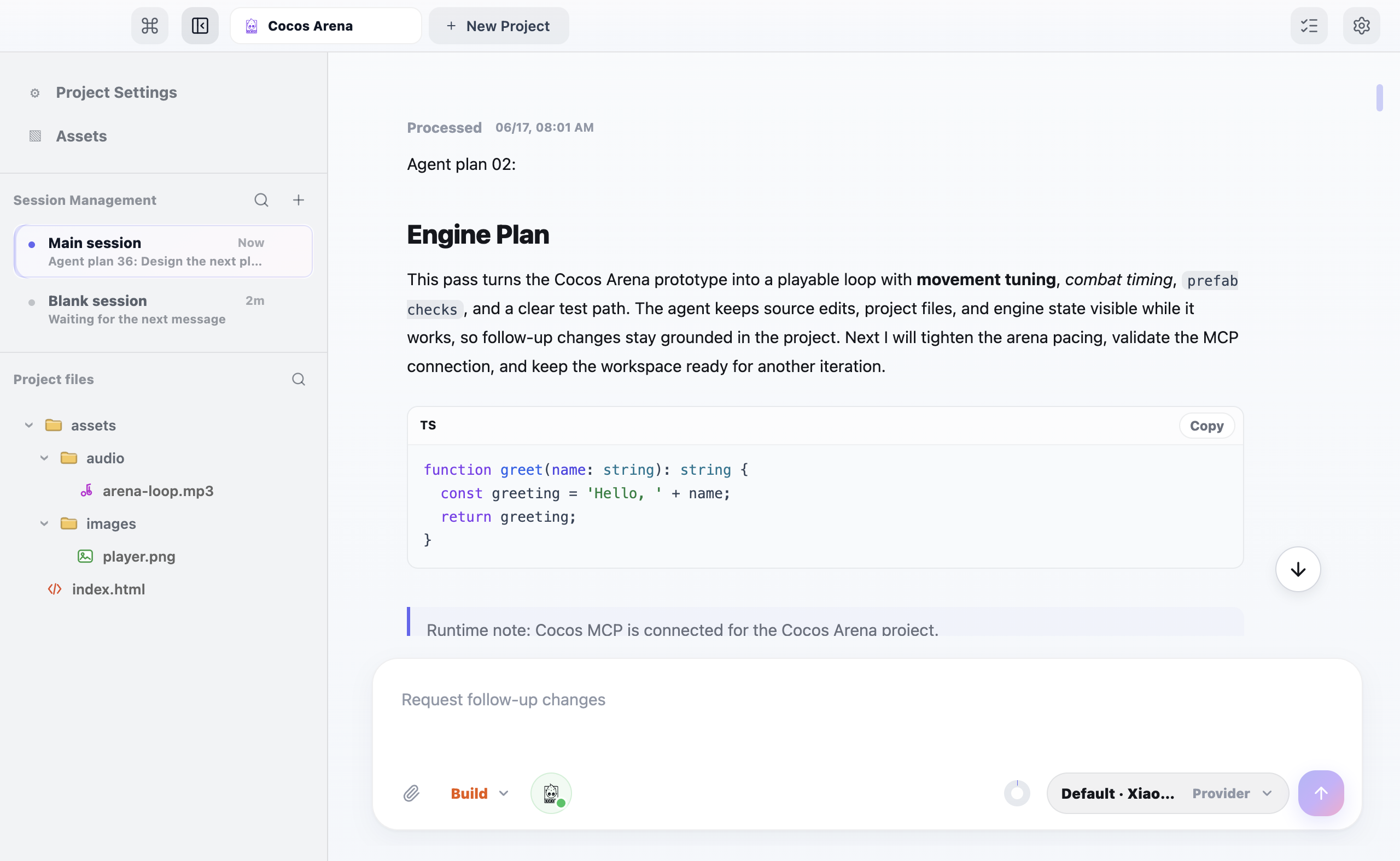 Funplay engine project agent workspace for a Cocos project