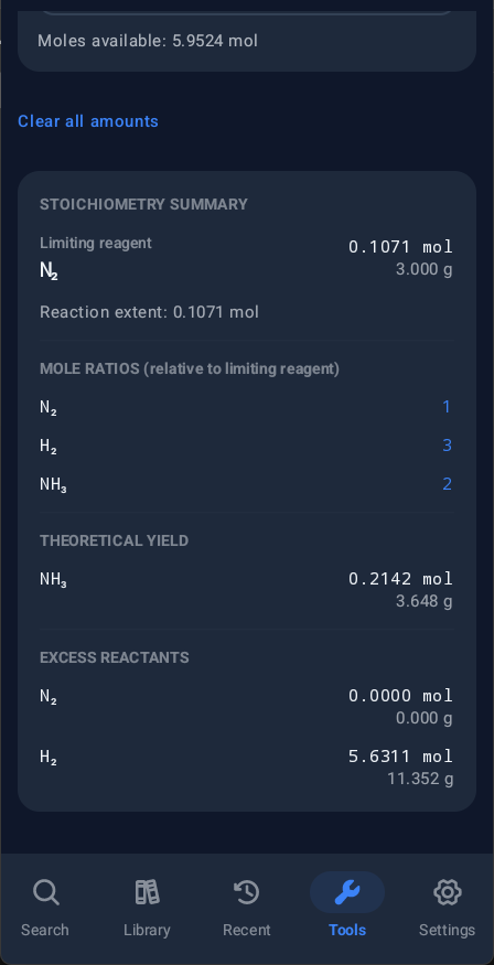 Stoichiometry tool