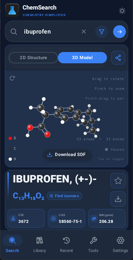Ibuprofen result with 3D viewer