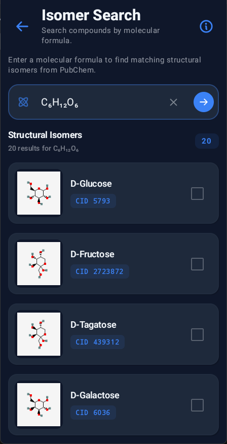 Isomer search results