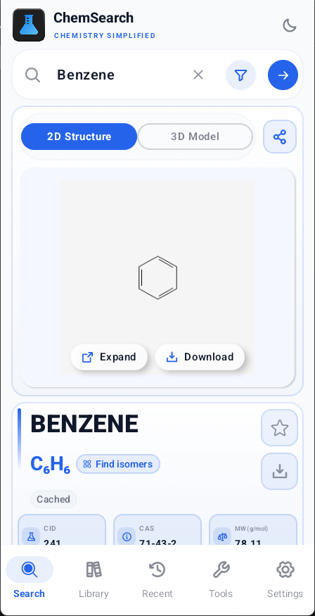 Benzene result in light blue theme