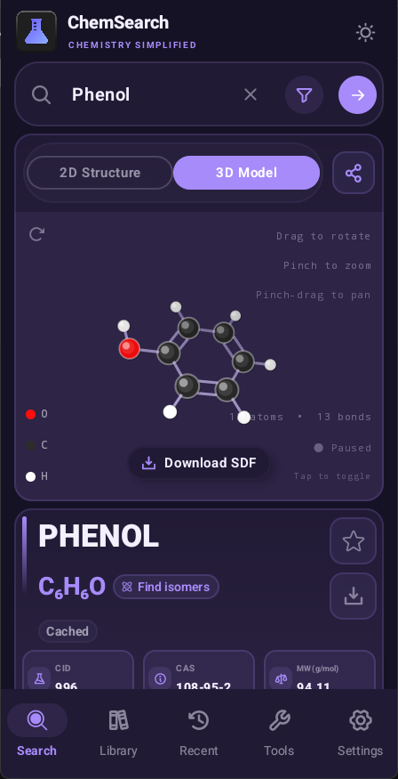 Phenol result in dark violet theme