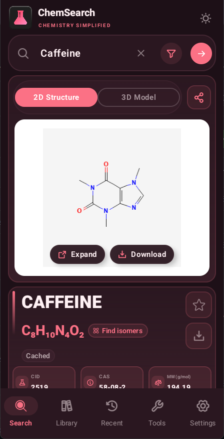 Caffeine result in dark rose theme