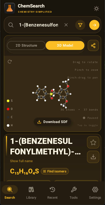 Compound result in dark amber theme