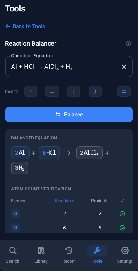 Reaction Balancer tool