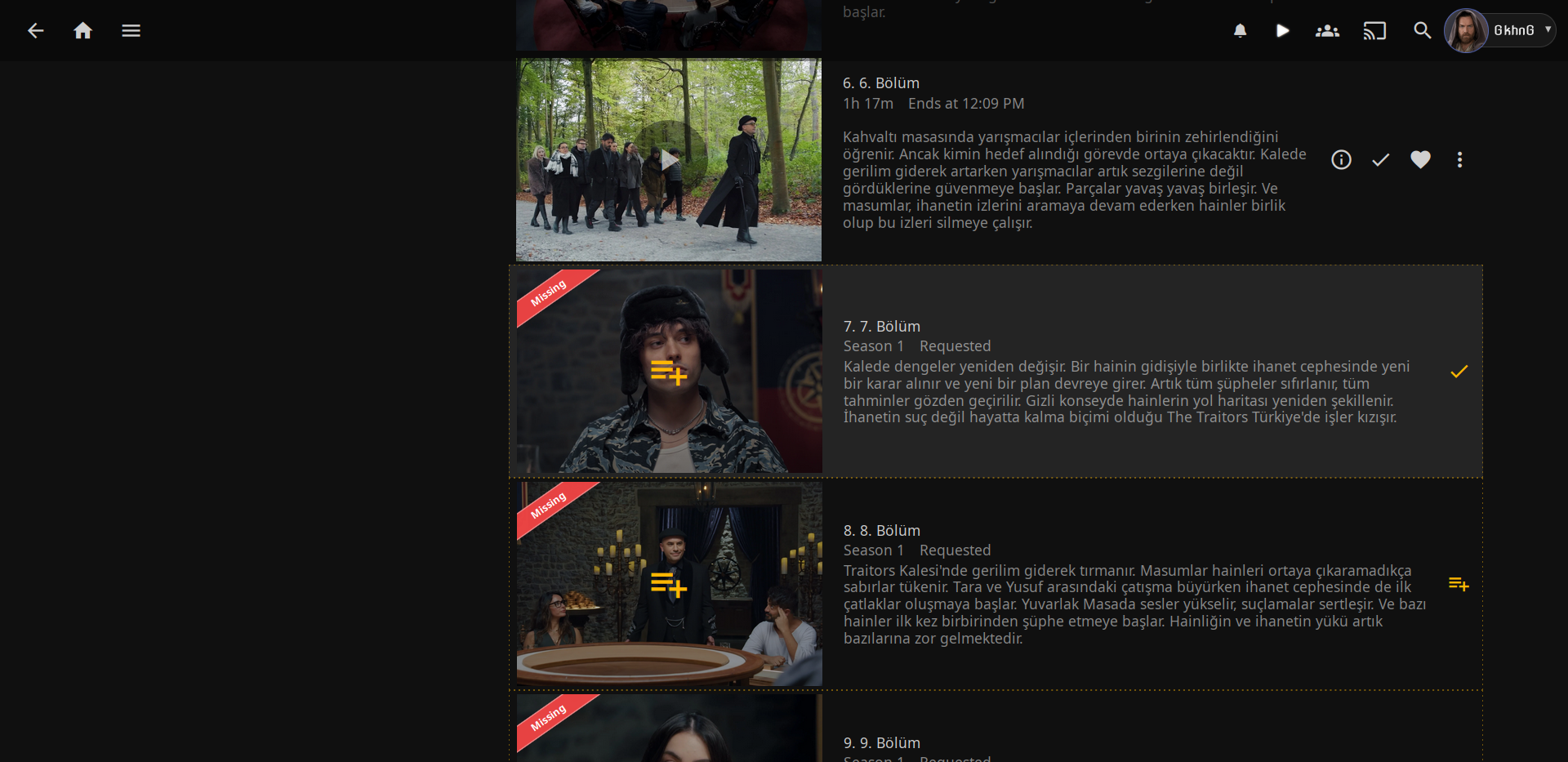 Item page missing episode request controls