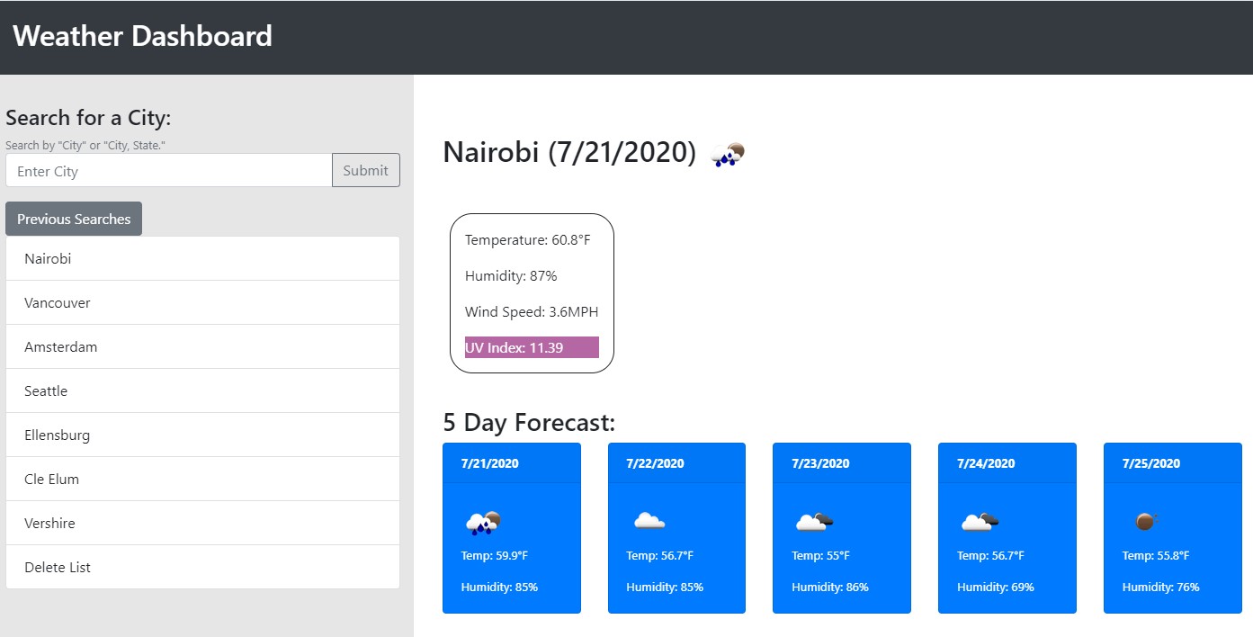 Weather Dashboard Screenshot