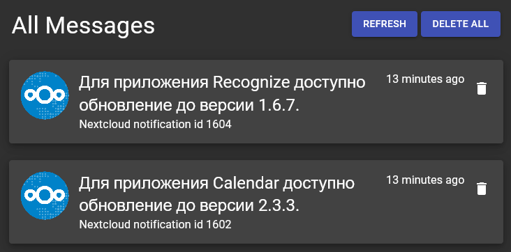 Gotify Notifications Screenshot