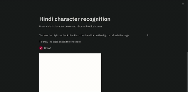 Hindi Character Recognition on Sketchpad Demo