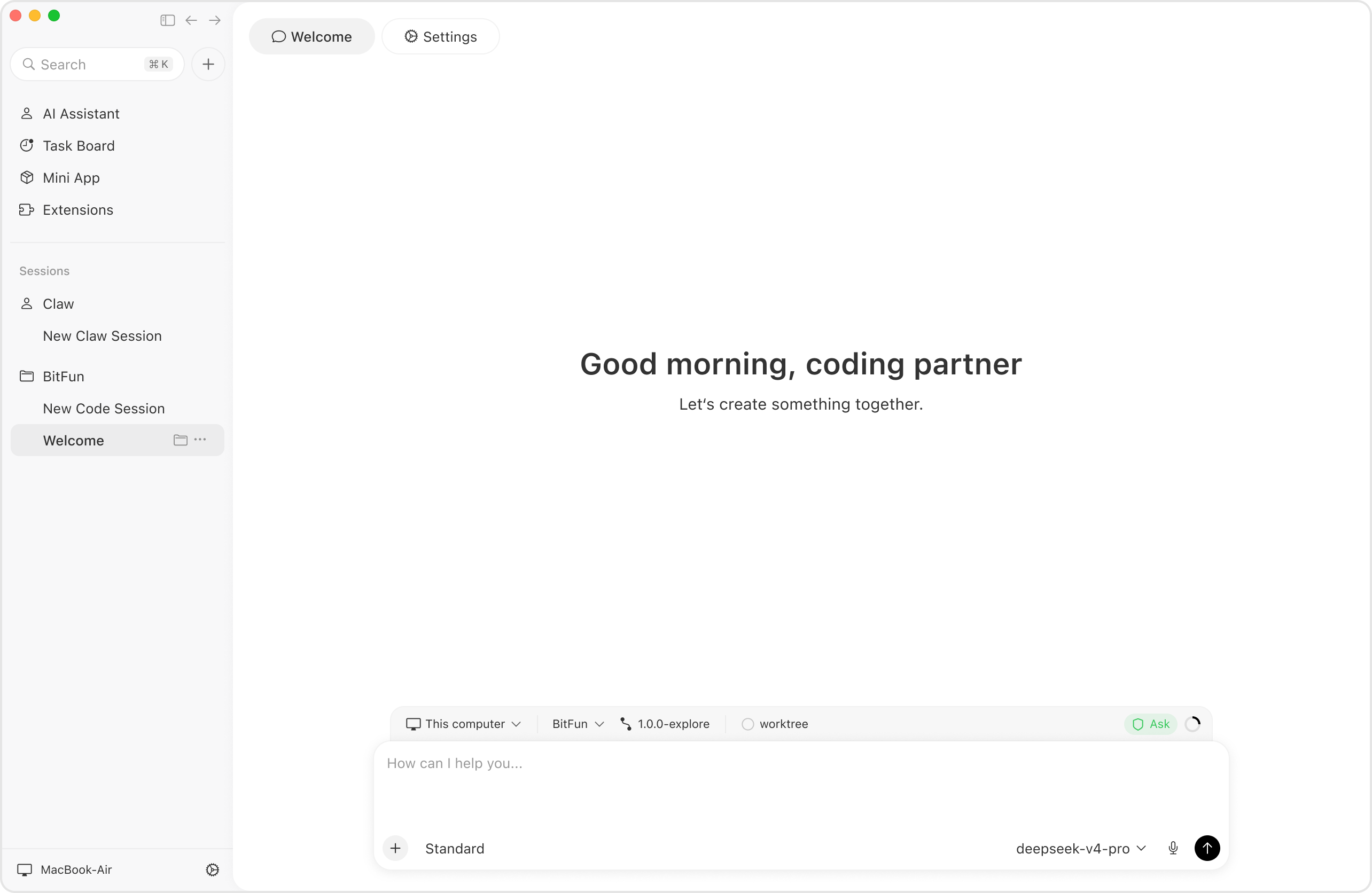 The OpenBitFun desktop interface