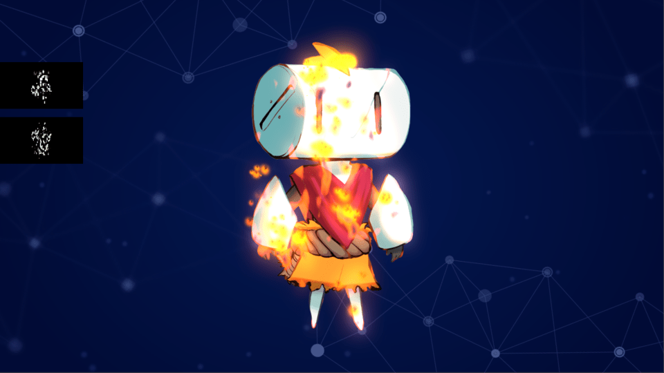 2D dissolve shader, showing a character burning