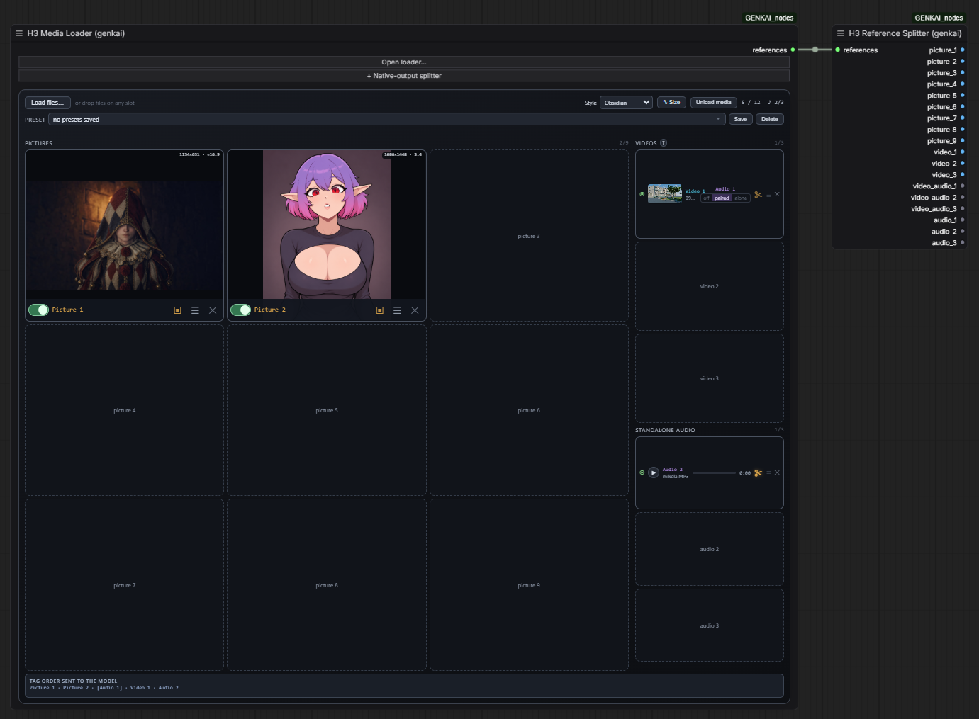H3 Media Loader and H3 Reference Splitter with images, video and audio in the Obsidian style