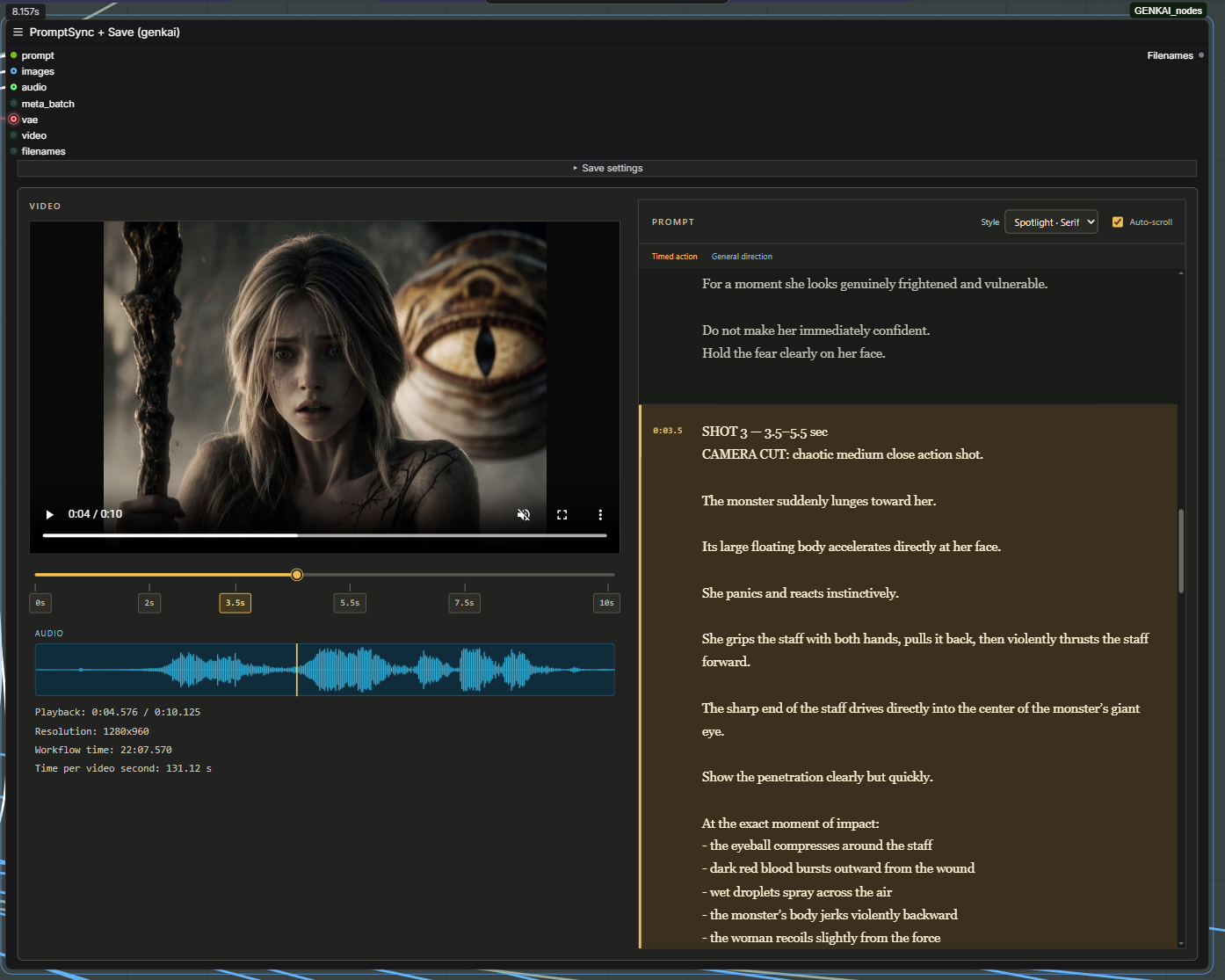 PromptSync + Save with collapsible settings, timed prompt, waveform, and workflow timing