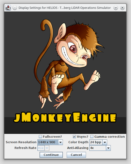 The JMonkeyEngine startup dialog