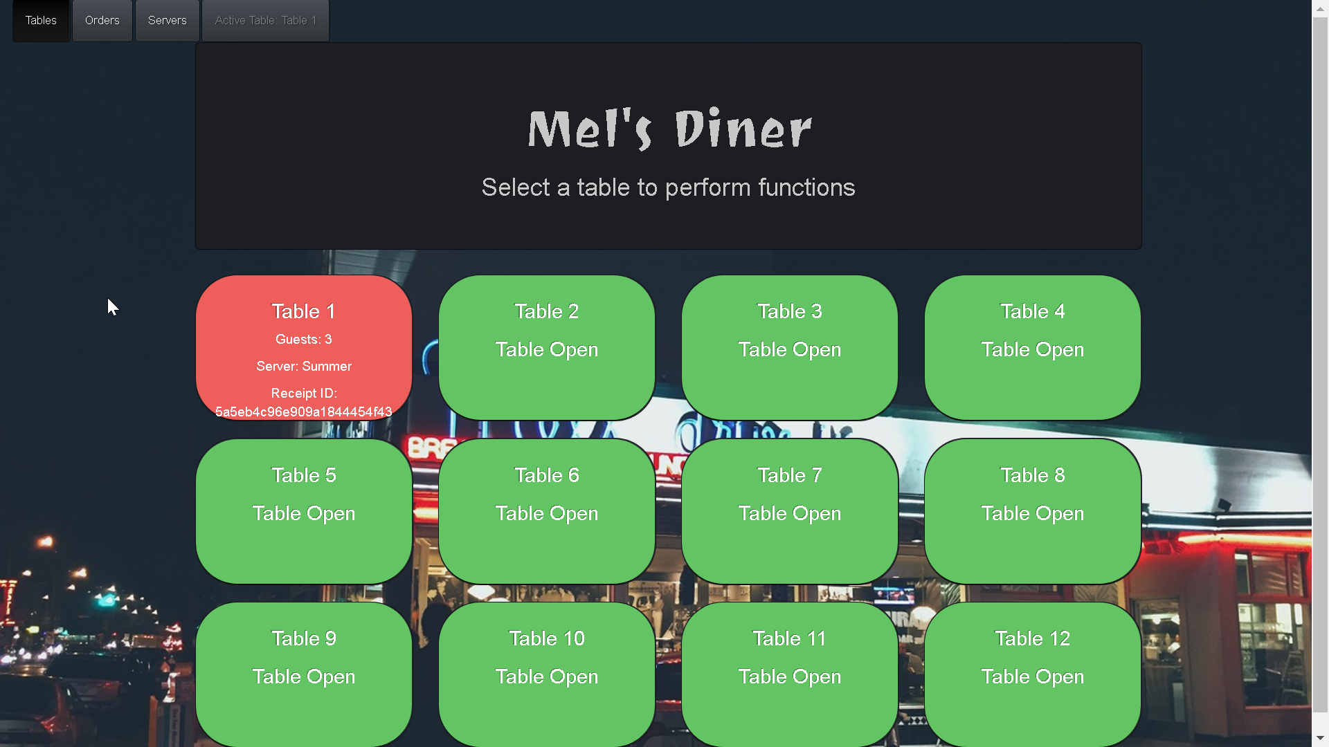 image showing active table